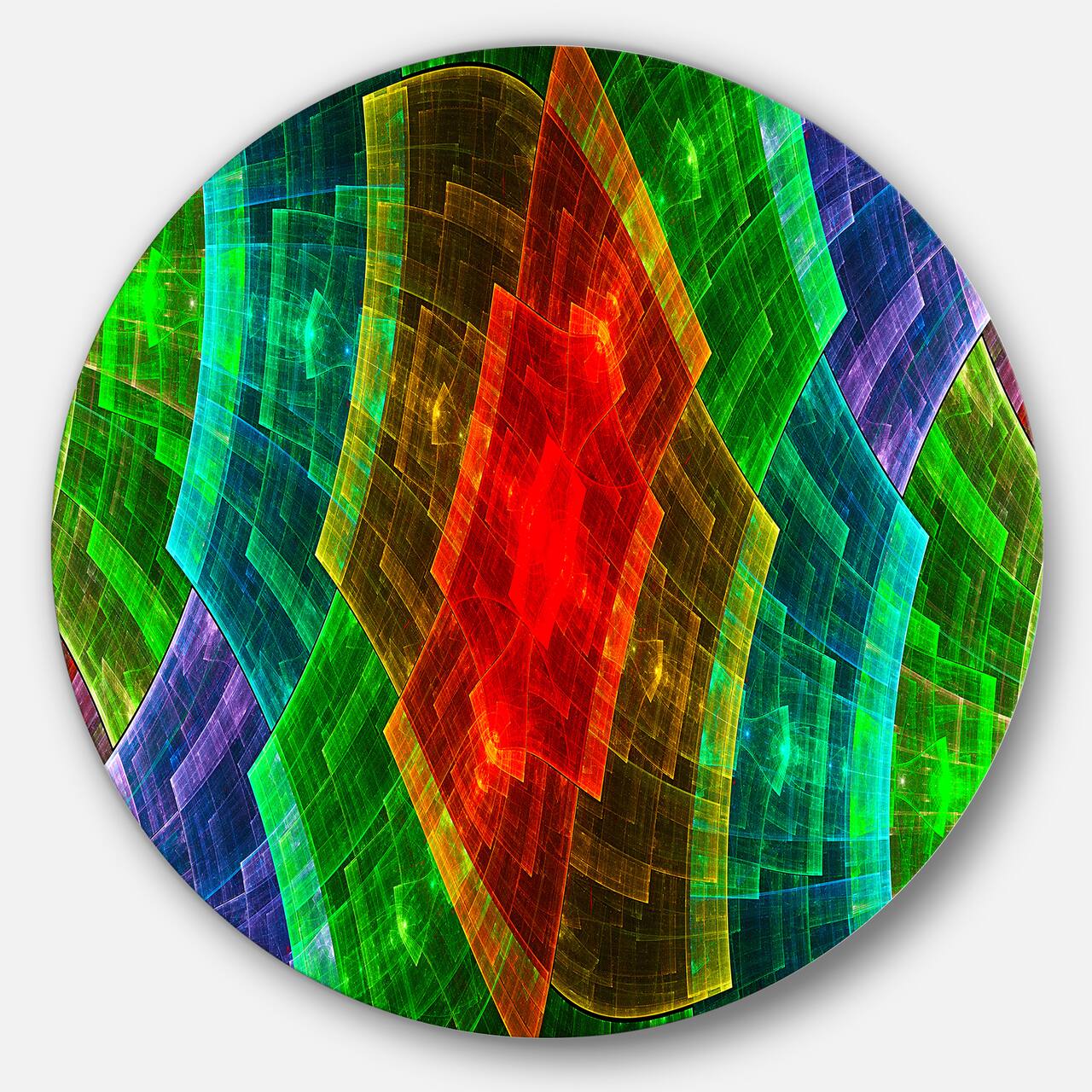 Designart - Multi Color Psychedelic Fractal Metal Grid' Abstract Metal Circle Wall Art